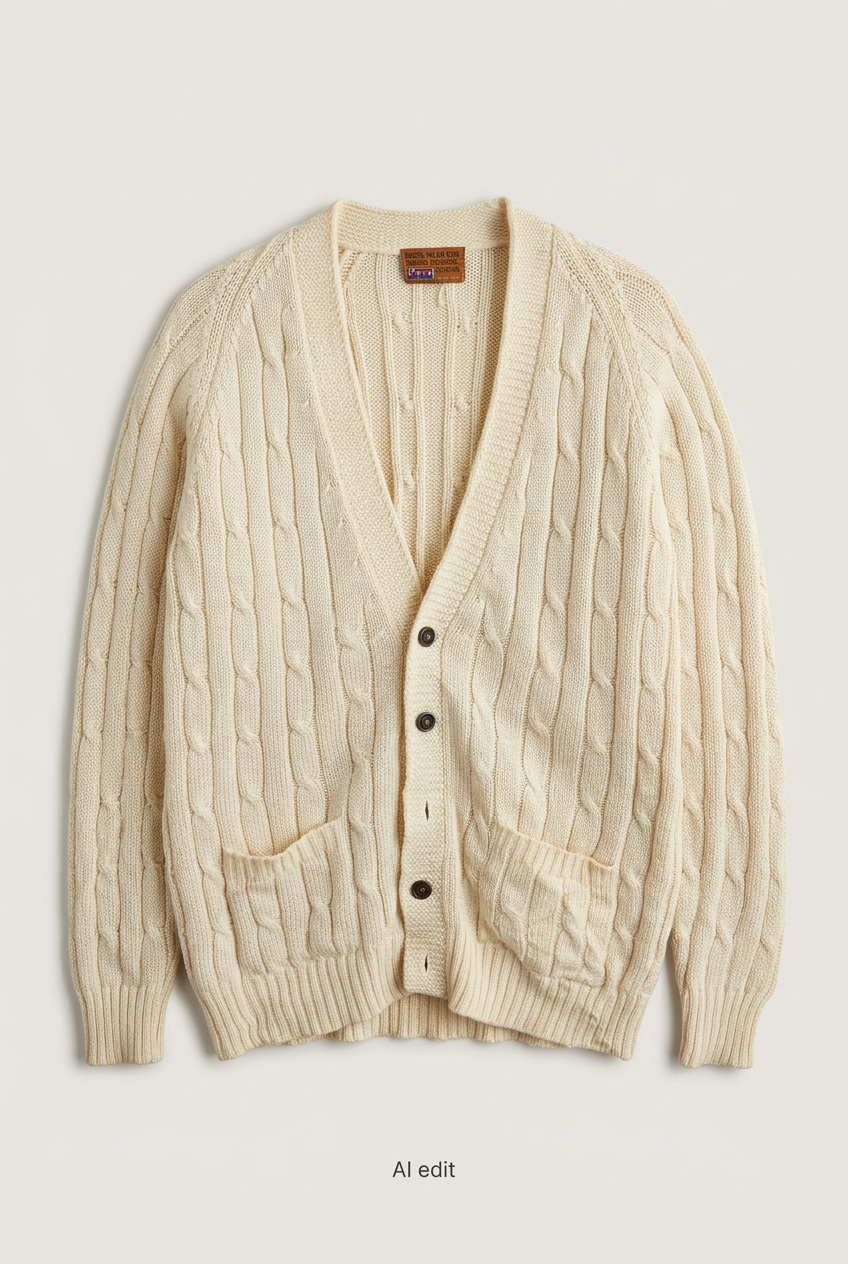 Cream cable-knit cardigan front preview