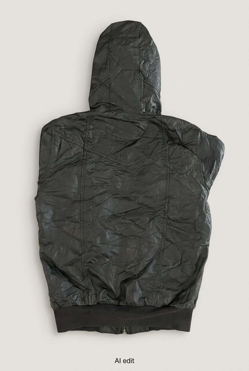 Cropped hooded leather jacket back preview