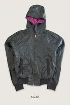 Cropped hooded leather jacket front preview