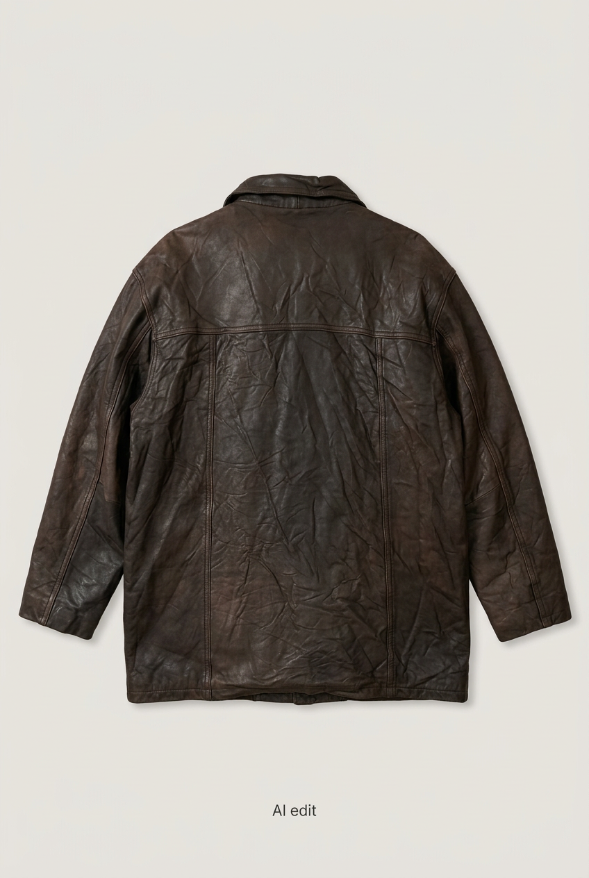 Dark-brown leather coat back preview