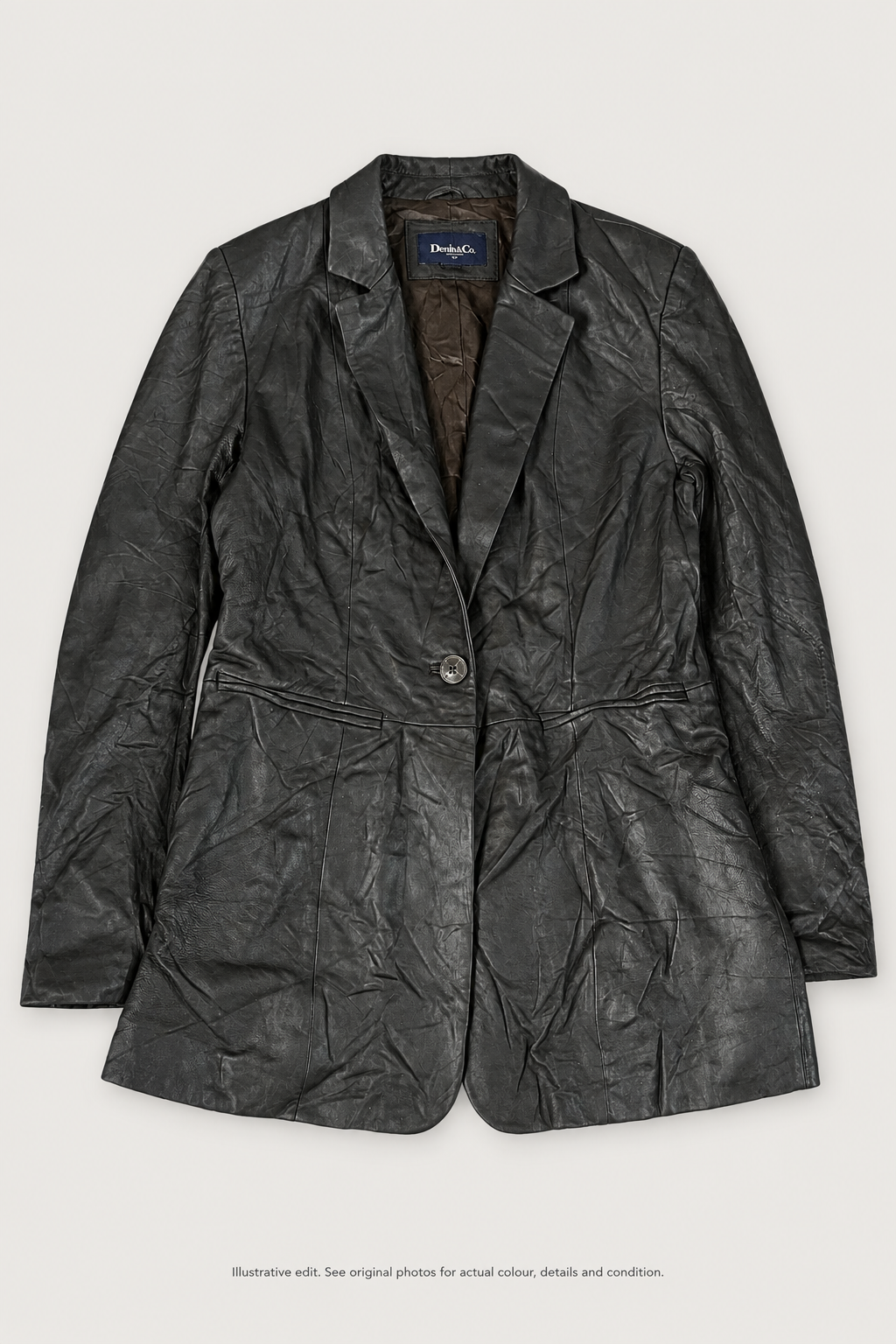 Dark leather blazer styled front
