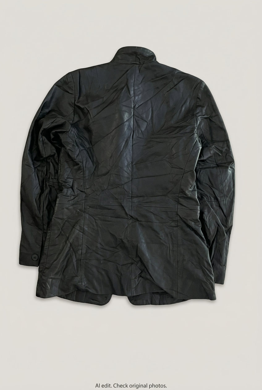 DKNY black leather jacket back preview