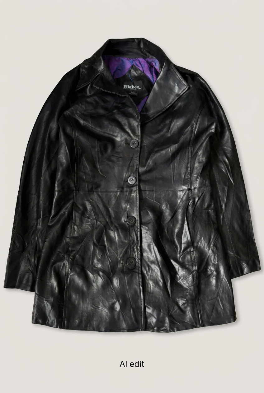 Ellabee black leather coat front preview