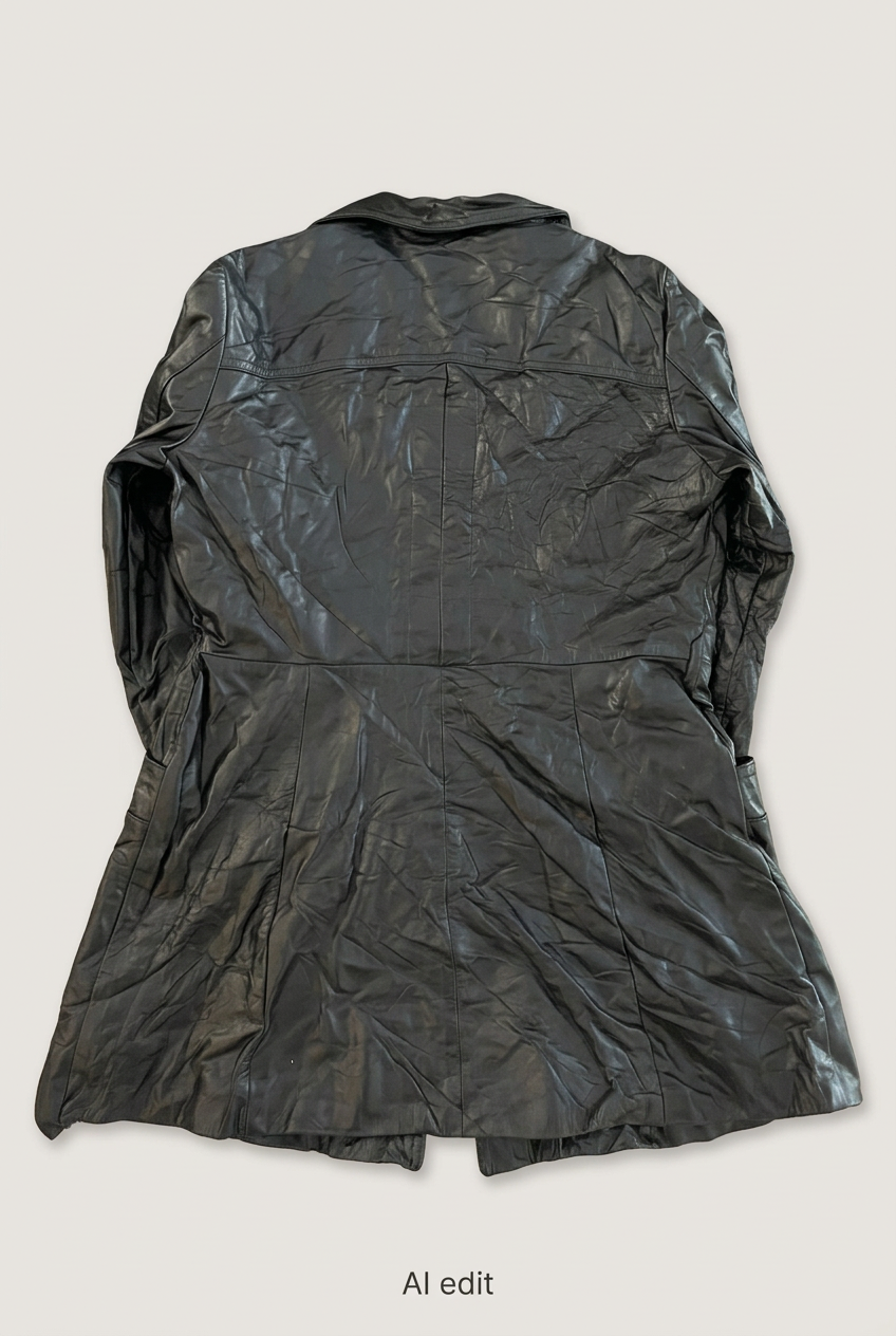 Flared leather coat back preview