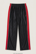 Front product view of black and red C9 track pants, flat lay