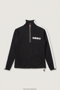 Front product view of black BBSC quarter-zip pullover, flat lay