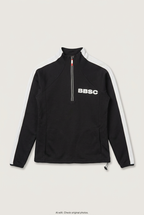 Front product view of black BBSC quarter-zip pullover, flat lay