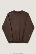 Front product view of brown embroidered sweatshirt, flat lay