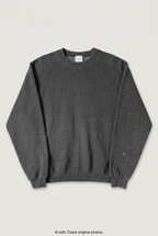 Front product view of charcoal crewneck sweatshirt, flat lay