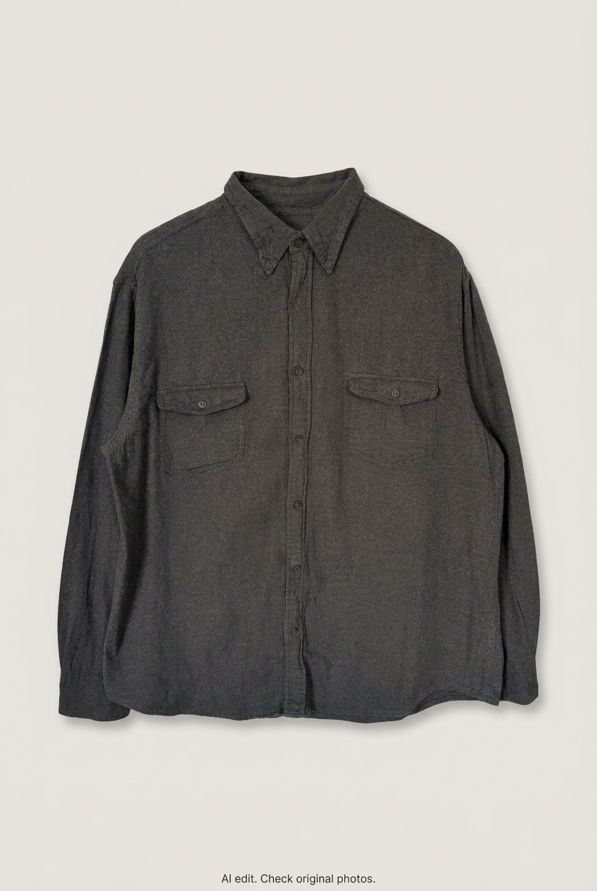 Front product view of charcoal overshirt, flat lay