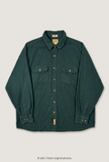 Front product view of dark green overshirt, flat lay