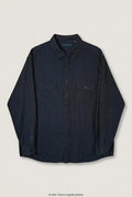 Front product view of dark navy Zara Man oversized shirt, flat lay