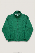 Front product view of green windbreaker jacket, flat lay