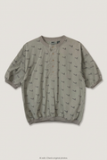 Front product view of grey canoe-print henley, flat lay