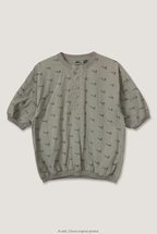 Front product view of grey canoe-print henley, flat lay