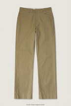 Front product view of khaki chinos, flat lay
