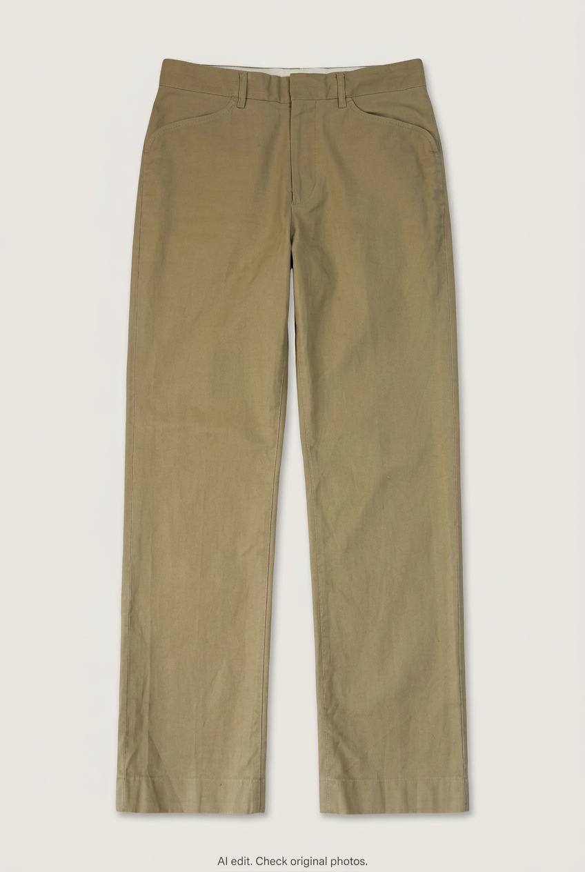 Front product view of khaki chinos, flat lay