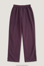 Front product view of maroon track pants, flat lay