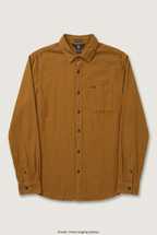 Front product view of mustard brown Volcom shirt, flat lay