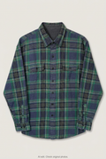 Front product view of navy and green Izod plaid flannel, flat lay