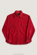 Front product view of red corduroy shirt, flat lay