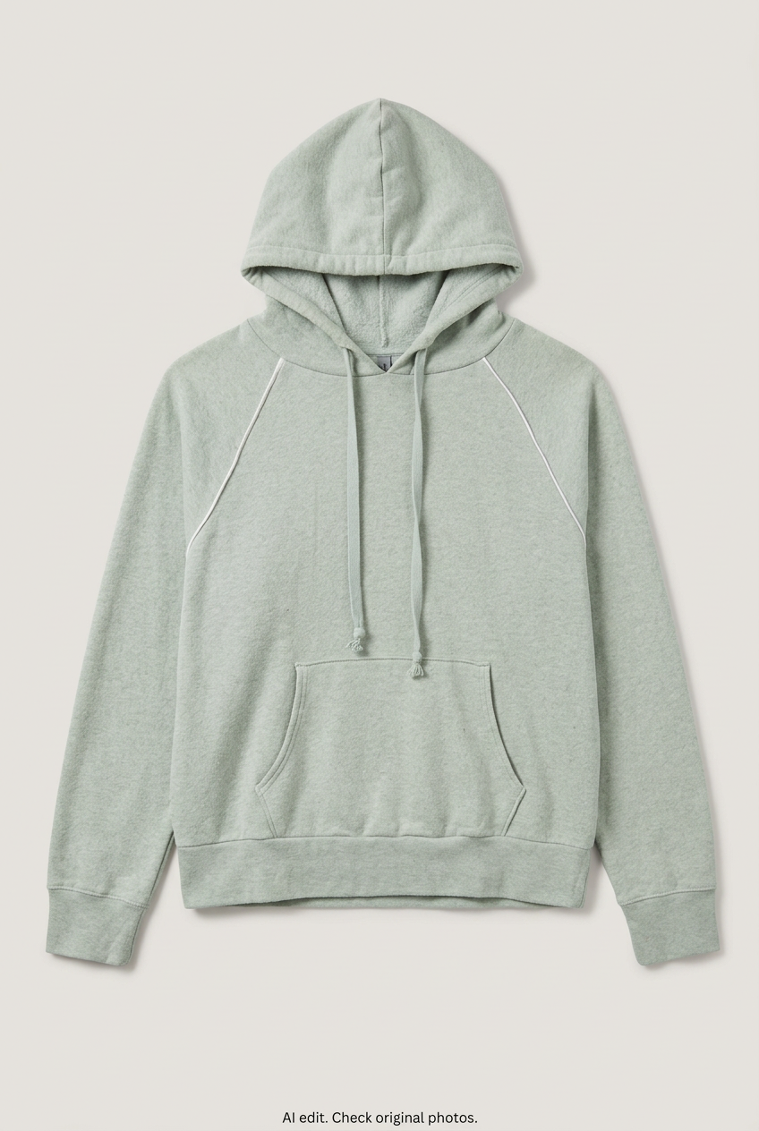 Front product view of sage green hoodie, flat lay