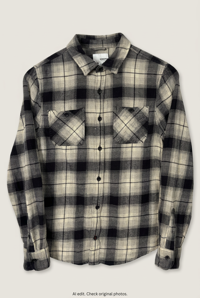 Front product view of Sonoma plaid shirt, flat lay