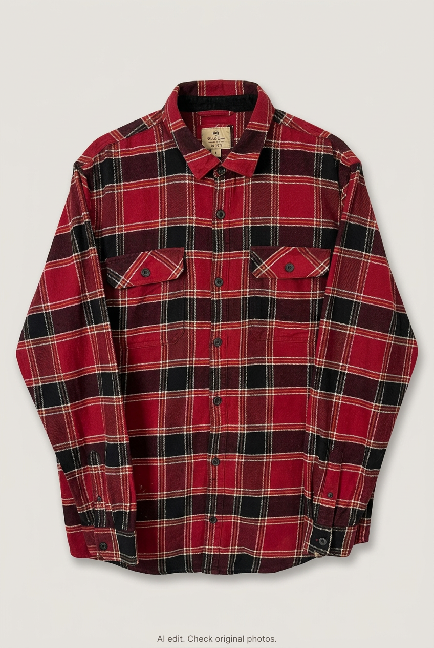 Front product view of Union House plaid flannel, flat lay
