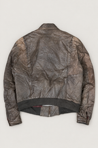 Illustrative edited back view of vintage leather jacket; compare original photos for actual details