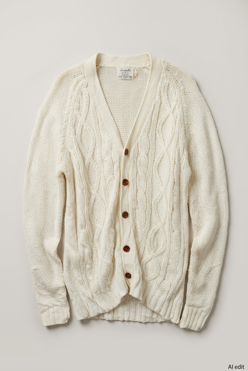 Ivory cable-knit cardigan front preview