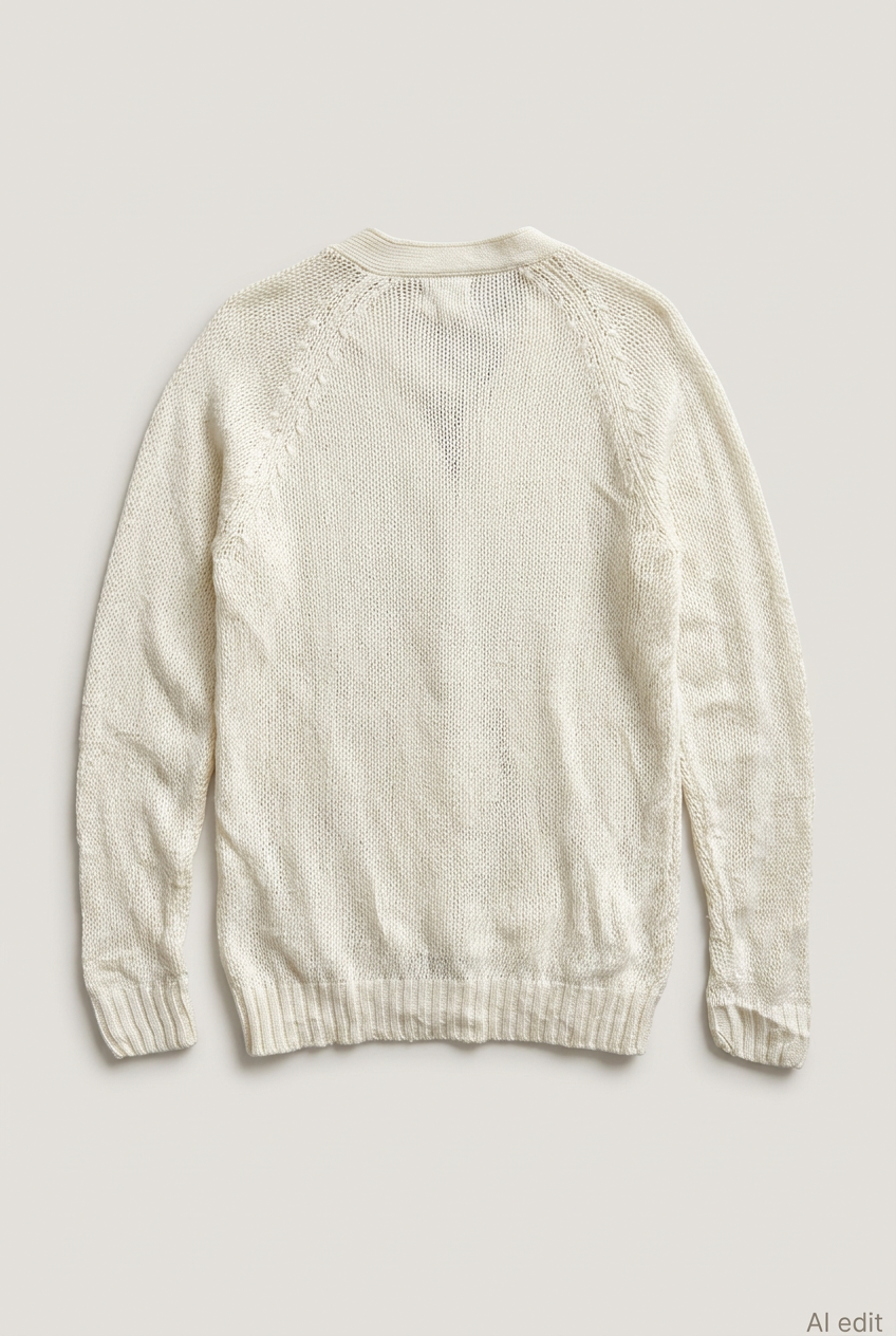 Ivory cardigan plain-knit back preview
