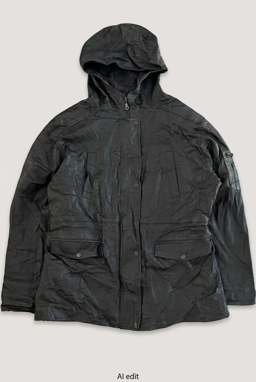 KC Collections hooded leather jacket front preview