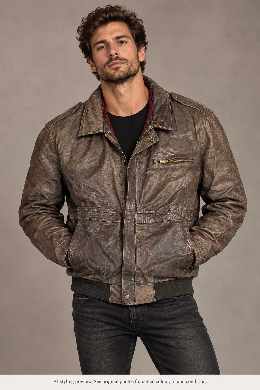 Man wearing illustrative brown jacket