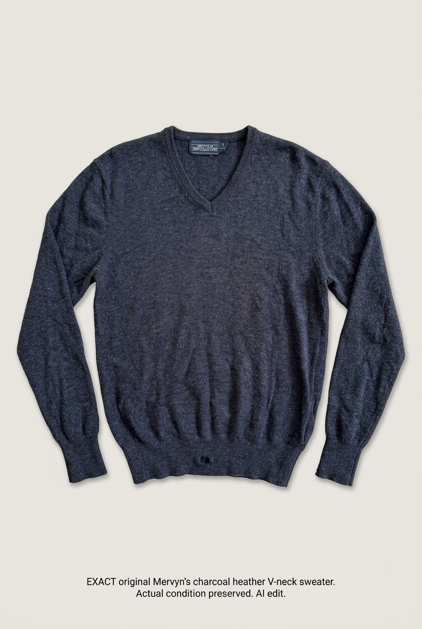 Mervyn’s charcoal V-neck sweater front preview
