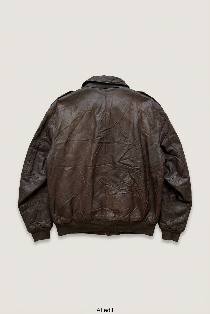 Michael Morgan brown leather bomber back preview