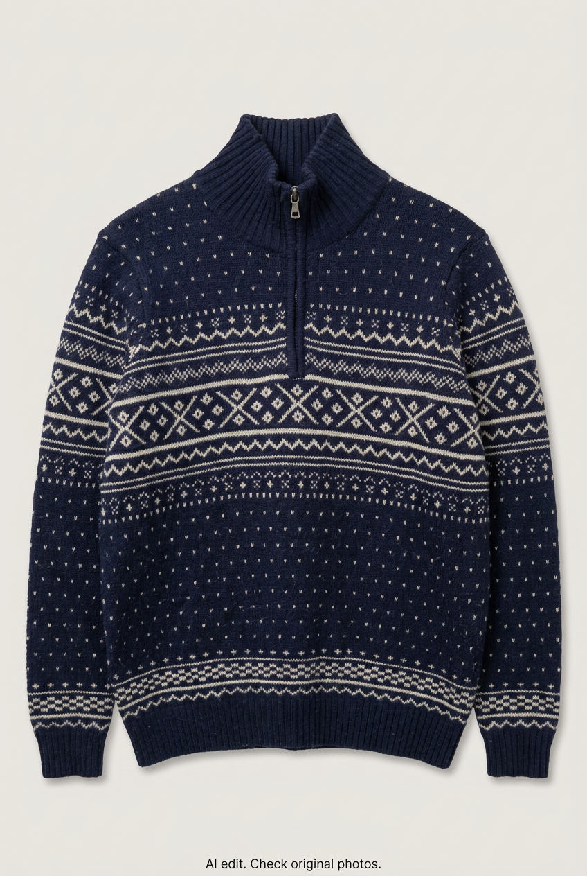 Navy Nordic quarter-zip front preview