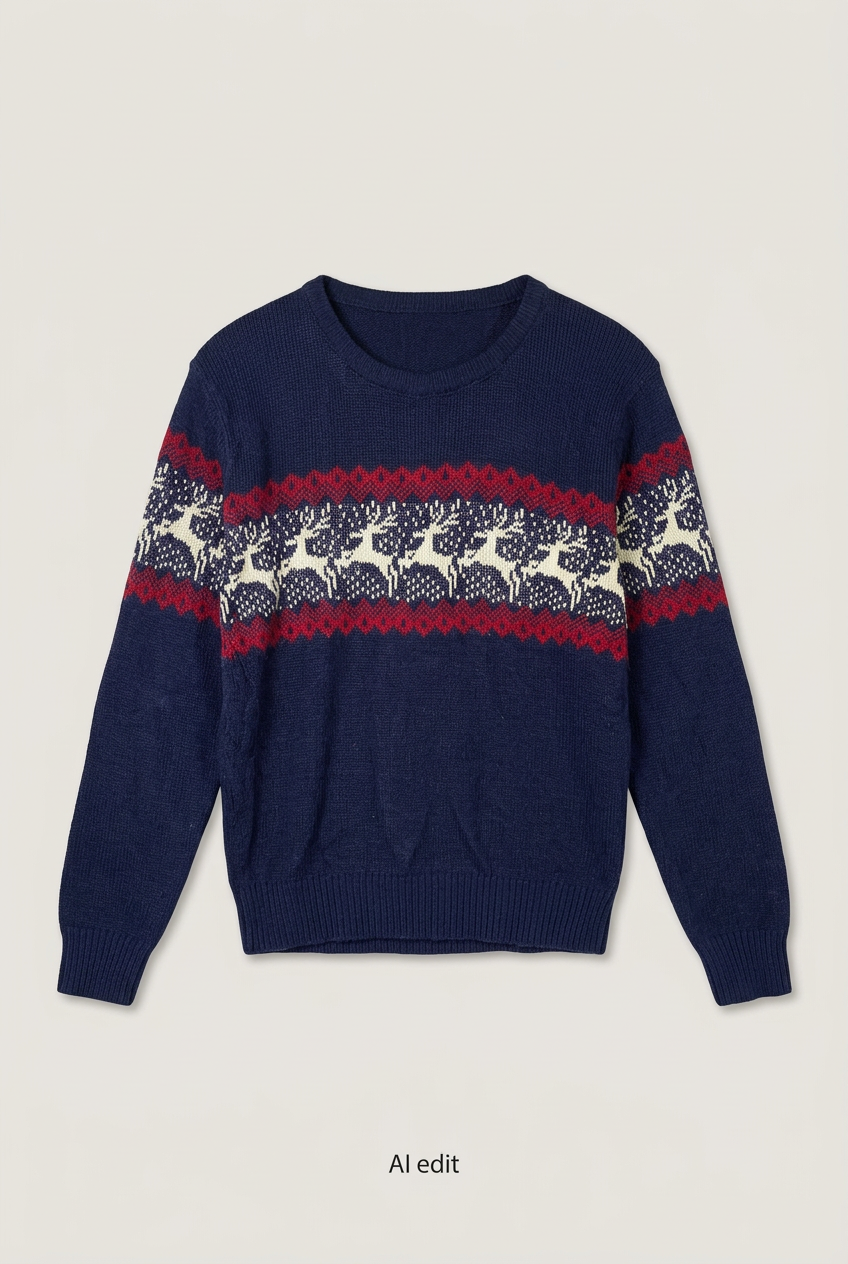 Navy reindeer sweater front preview