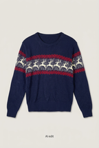 Navy reindeer sweater front preview