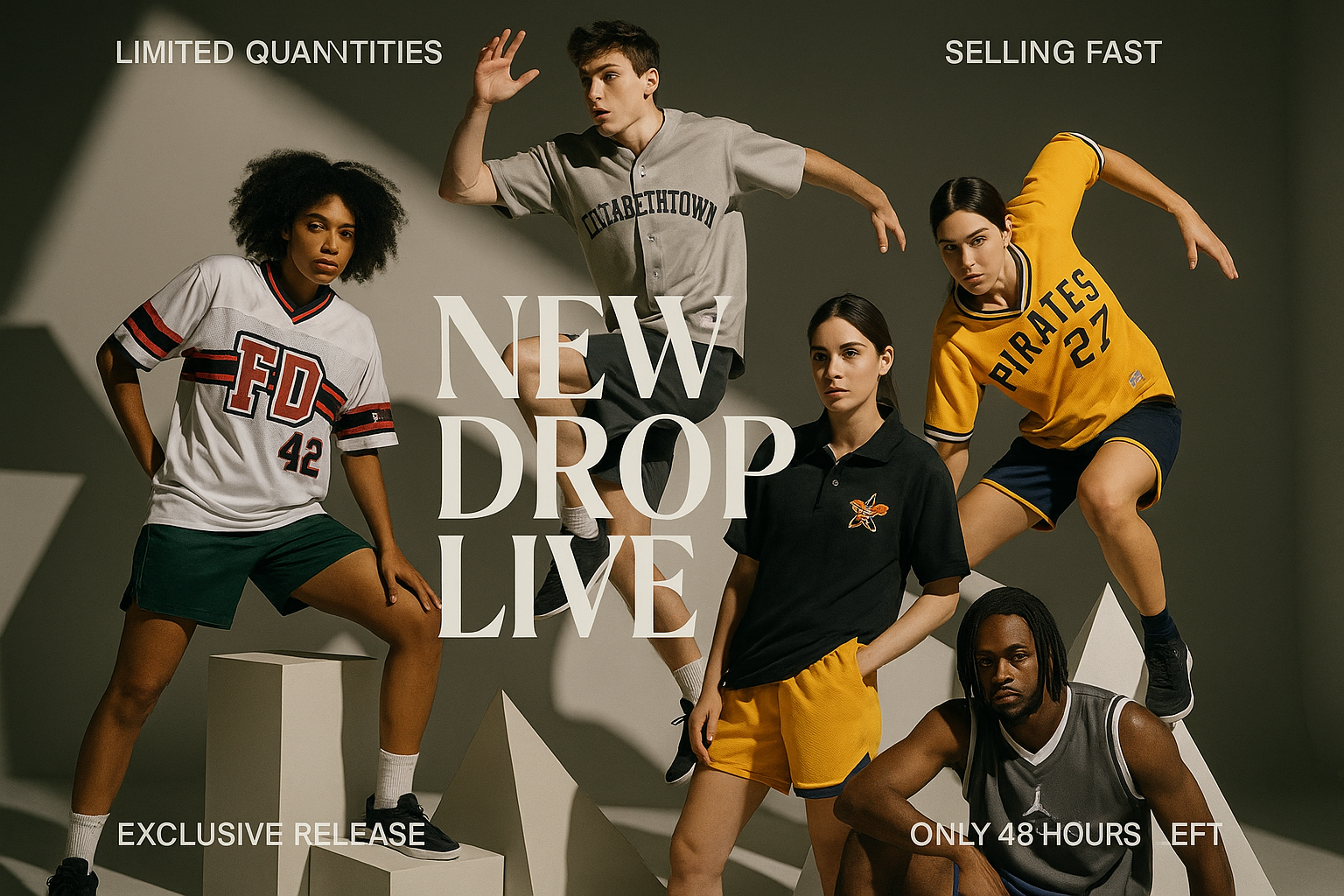NEW DROP LIVE campaign featuring your specific jerseys and shorts