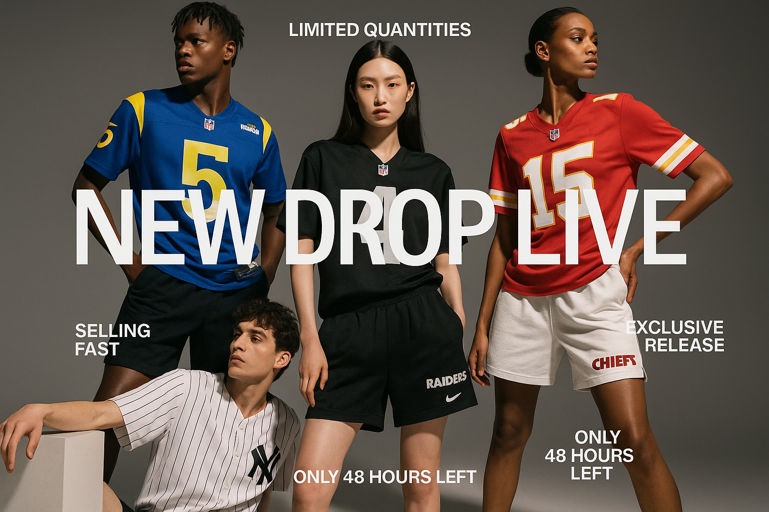 NEW DROP LIVE campaign with FOMO text