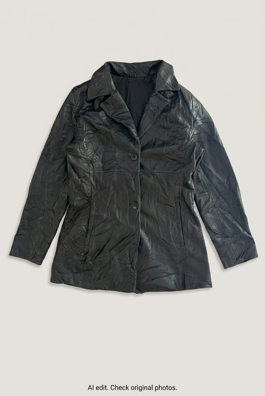 Nine West black leather jacket front preview