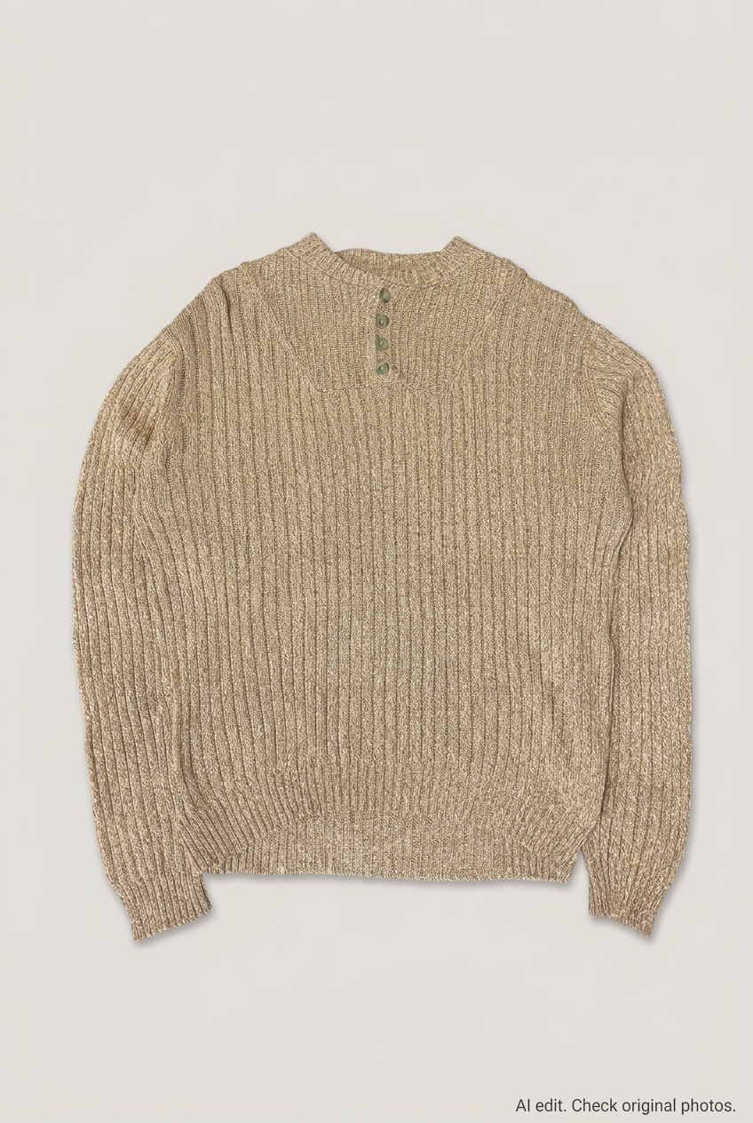 NorthCrest tan henley sweater front preview