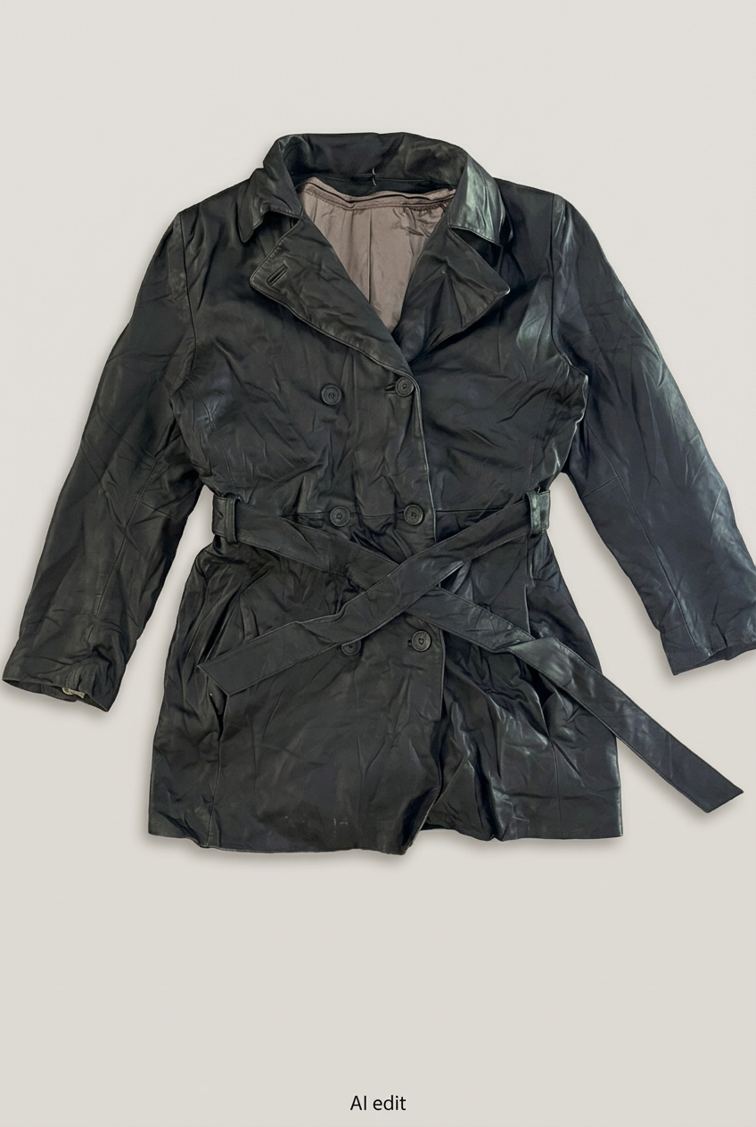 Pelle Studio belted leather coat front preview