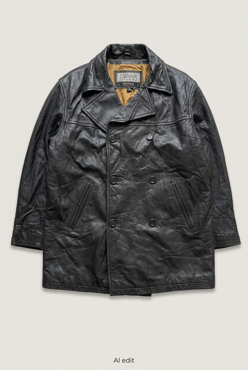 Pelle Studio double-breasted coat front preview