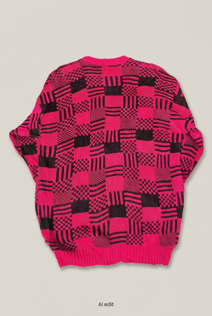 Pink-and-black geometric sweater back preview