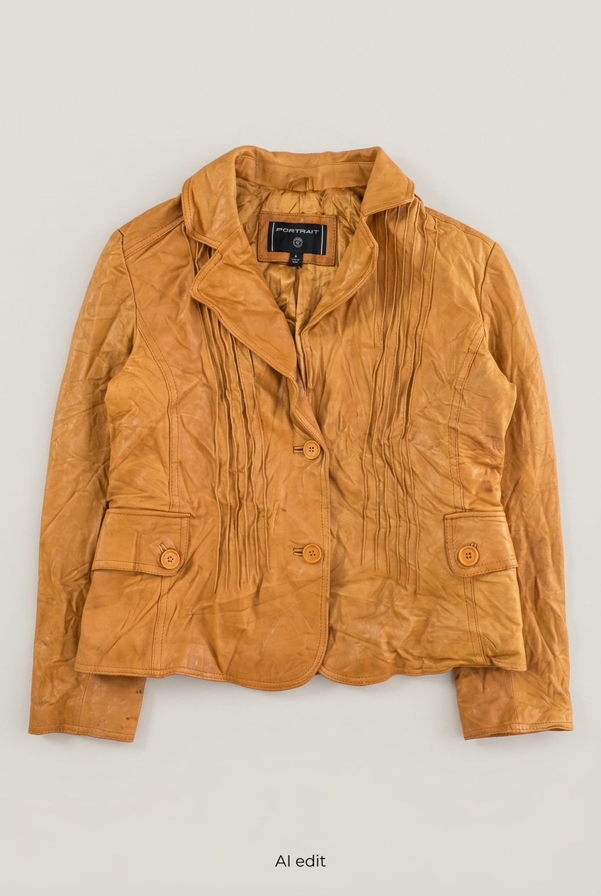 Portrait golden-tan leather jacket front preview