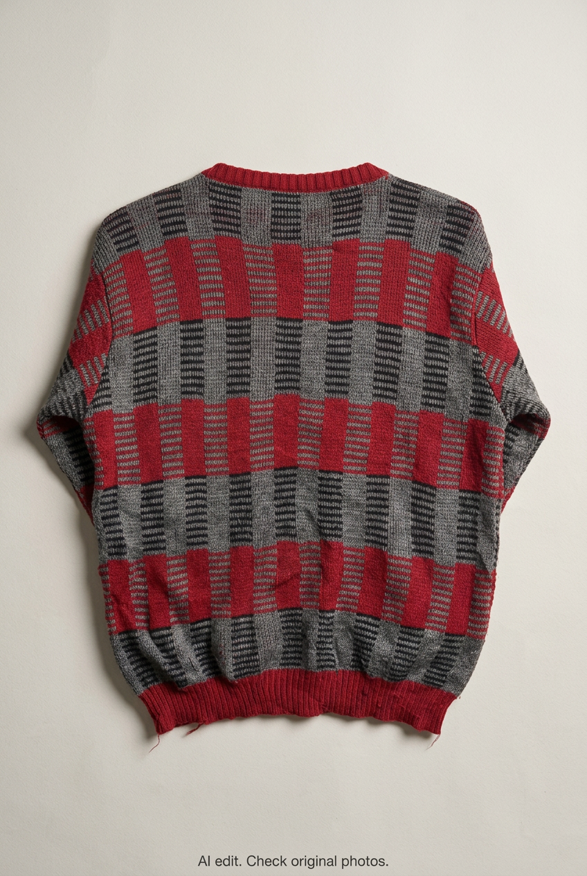 Red-grey patterned sweater back preview