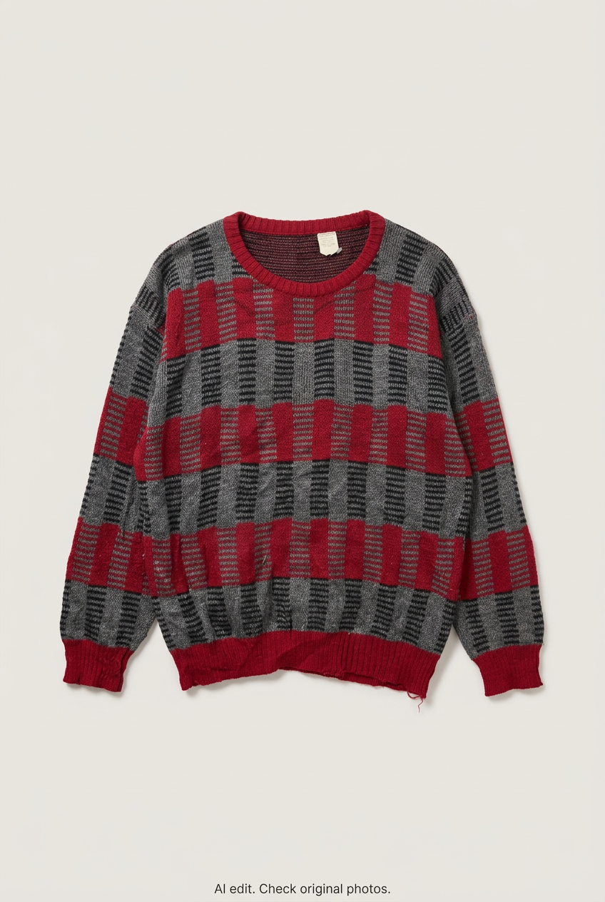 Red-grey patterned sweater front preview