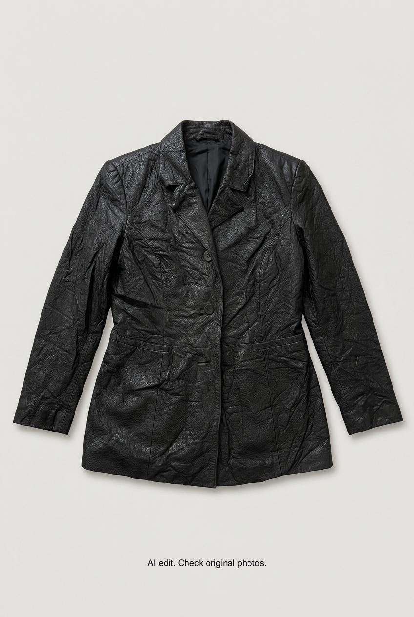 Revised black textured leather blazer front preview