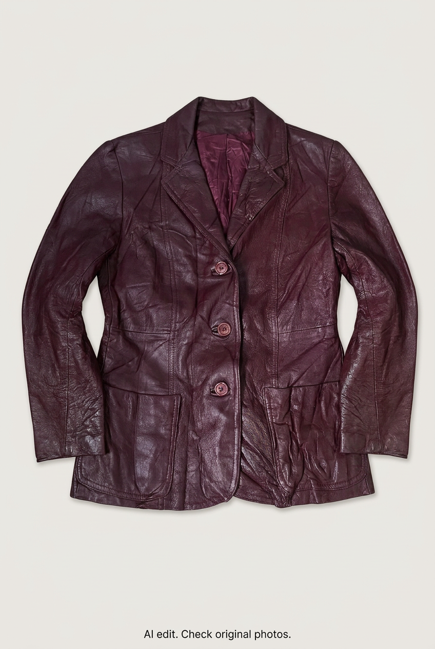 Revised burgundy leather blazer front preview
